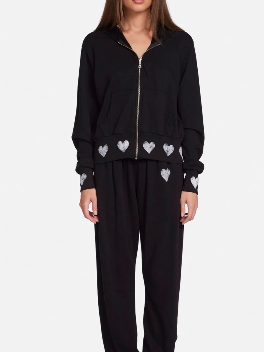 Michael Lauren Set Black Hoodie & Jogger Set With White Heart Prints